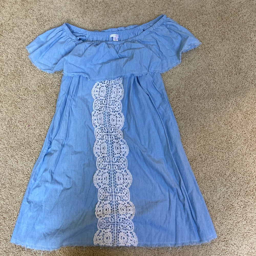 Strapless off the shoulder chambray dress